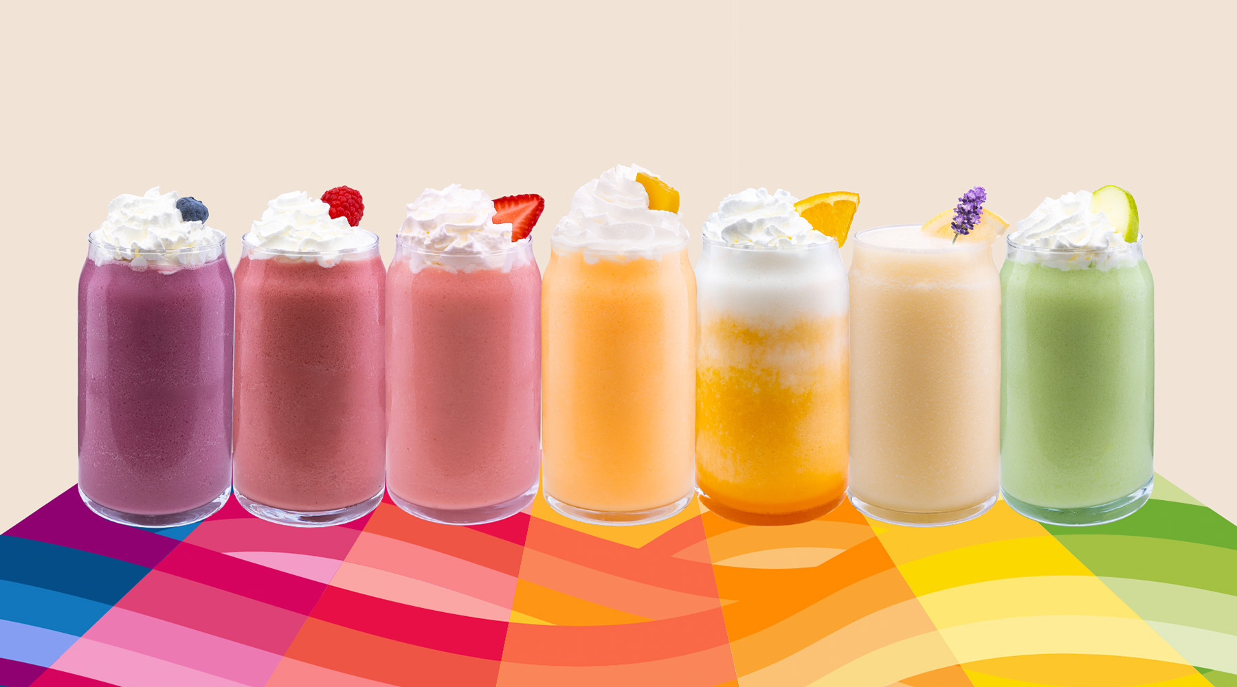 A rainbow collage of The Human Bean drinks