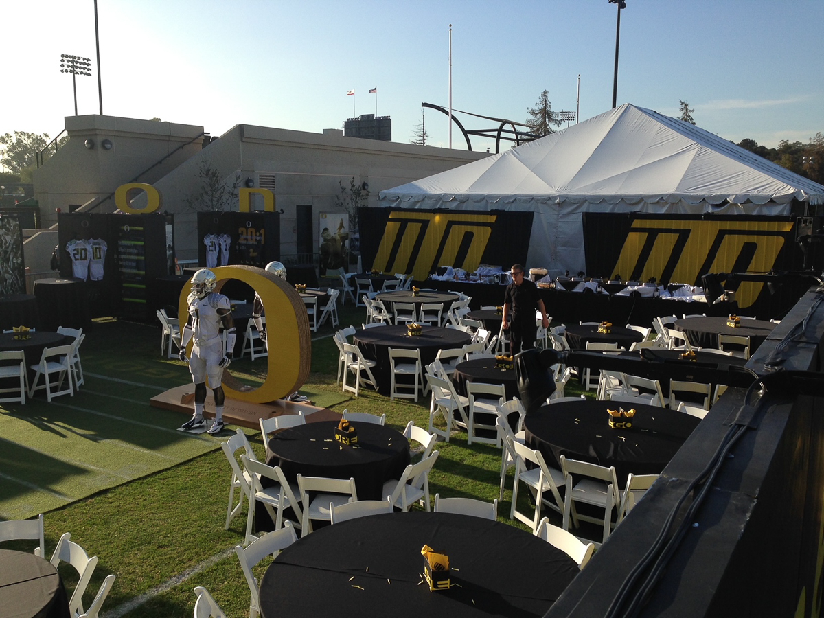 Outdoor seating at the Win The Day tailgate